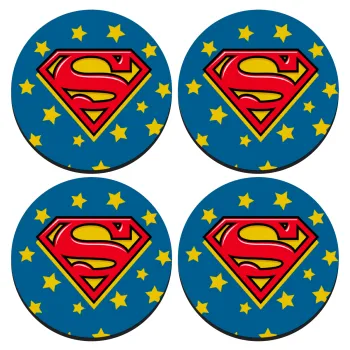 Superman Blue, ΣΕΤ 4 Σουβέρ ξύλινα στρογγυλά (9cm)
