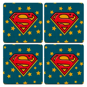 Superman Blue, ΣΕΤ x4 Σουβέρ ξύλινα τετράγωνα plywood (9cm)