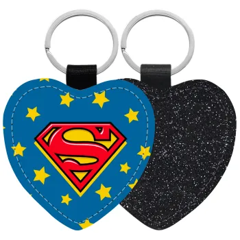 Superman Blue, Μπρελόκ PU δερμάτινο glitter καρδιά ΜΑΥΡΟ
