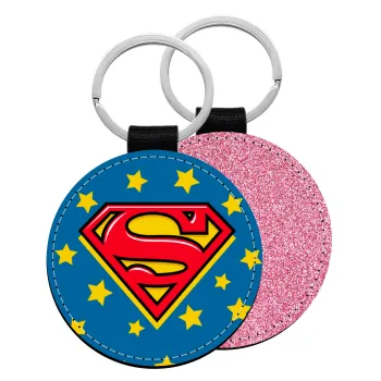 Superman Blue, Μπρελόκ Δερματίνη, στρογγυλό ΡΟΖ (5cm)
