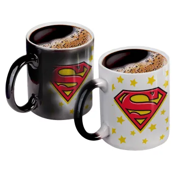 Superman Blue, Color changing magic Mug, ceramic, 330ml when adding hot liquid inside, the black colour desappears (1 pcs)
