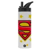 Metallic thermos bottle with straw & handle, stainless steel (Stainless steel 304), double-walled, 600ml.