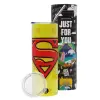 Neon Yellow Travel Tumbler θερμό, μεταλλικό καλαμάκι(Ανωξείδωτο 304 Food grade, BPA free, 600ml)
