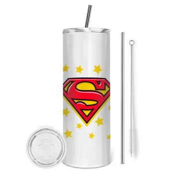 Superman Blue, Tumbler stainless steel 600ml, with metal straw & cleaning brush