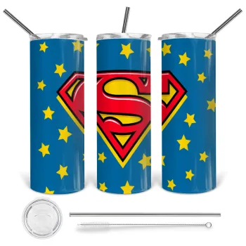 Superman Blue, Tumbler stainless steel 600ml, with metal straw & cleaning brush