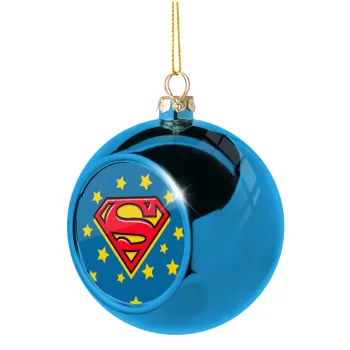Superman Blue, Στολίδι Χριστουγεννιάτικη μπάλα δένδρου Μπλε 8cm