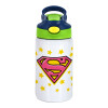 Superman Pink, Παιδικό παγούρι θερμό, ανοξείδωτο, με καλαμάκι ασφαλείας, πράσινο/μπλε (350ml)
