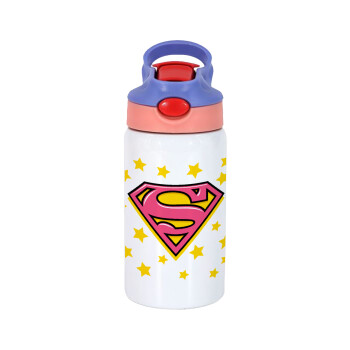 Superman Pink, Children's hot water bottle, stainless steel, with safety straw, pink/purple (350ml)