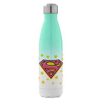 Superman Pink, Μεταλλικό παγούρι θερμός Πράσινο/Λευκό (Stainless steel), διπλού τοιχώματος, 500ml