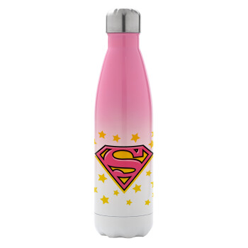 Superman Pink, Μεταλλικό παγούρι θερμός Ροζ/Λευκό (Stainless steel), διπλού τοιχώματος, 500ml