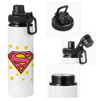 Superman Pink, Metal water bottle with safety cap, aluminum 850ml