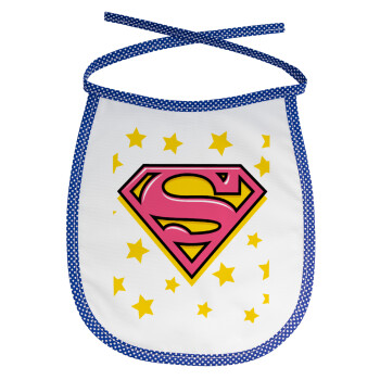 Superman Pink, Σαλιάρα μωρού αλέκιαστη με κορδόνι Μπλε
