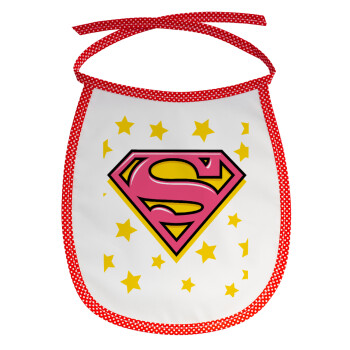Superman Pink, Σαλιάρα μωρού αλέκιαστη με κορδόνι Κόκκινη
