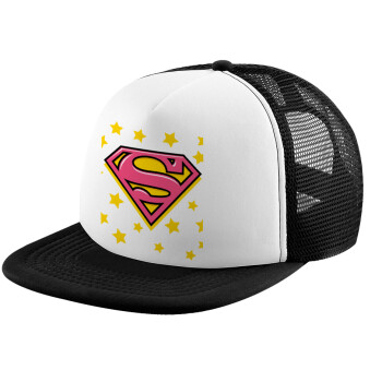 Superman Pink, Καπέλο ενηλίκων Jockey με Δίχτυ Black/White (snapback, trucker, unisex)