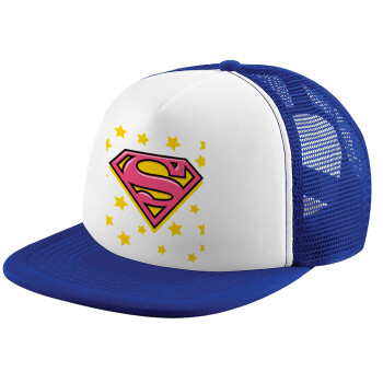 Superman Pink, Καπέλο Ενηλίκων Soft Trucker με Δίχτυ Blue/White (POLYESTER, ΕΝΗΛΙΚΩΝ, UNISEX, ONE SIZE)