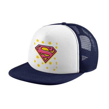 Superman Pink, Καπέλο Ενηλίκων Soft Trucker με Δίχτυ Dark Blue/White (POLYESTER, ΕΝΗΛΙΚΩΝ, UNISEX, ONE SIZE)