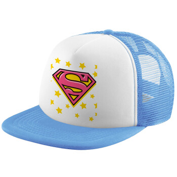 Superman Pink, Καπέλο Soft Trucker με Δίχτυ Γαλάζιο/Λευκό