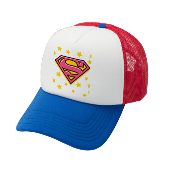 Superman Pink, Καπέλο Ενηλίκων Soft Trucker με Δίχτυ Red/Blue/White (POLYESTER, ΕΝΗΛΙΚΩΝ, UNISEX, ONE SIZE)