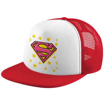Superman Pink, Καπέλο Ενηλίκων Soft Trucker με Δίχτυ Red/White (POLYESTER, ΕΝΗΛΙΚΩΝ, UNISEX, ONE SIZE)