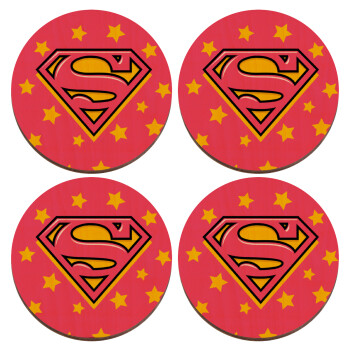 Superman Pink, ΣΕΤ x4 Σουβέρ ξύλινα στρογγυλά plywood (9cm)