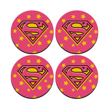 Superman Pink, SET of 4 round wooden coasters (9cm)