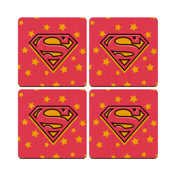 Superman Pink, ΣΕΤ x4 Σουβέρ ξύλινα τετράγωνα plywood (9cm)
