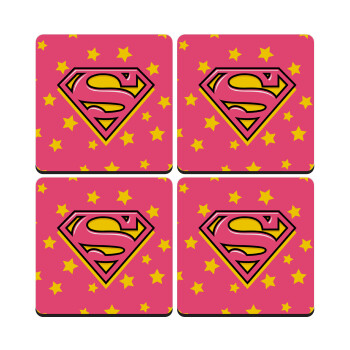 Superman Pink, ΣΕΤ 4 Σουβέρ ξύλινα τετράγωνα