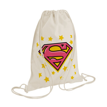 Superman Pink, Τσάντα πλάτης πουγκί GYMBAG natural (28x40cm)