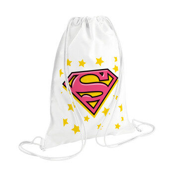 Superman Pink, Τσάντα πλάτης πουγκί GYMBAG λευκή (28x40cm)
