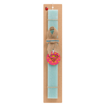Superman Pink, Easter Set, wooden keychain & aromatic flat Easter candle (30cm) (TURQUOISE)