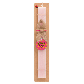 Superman Pink, Easter Set, wooden keychain & scented flat Easter candle (30cm) (PINK)
