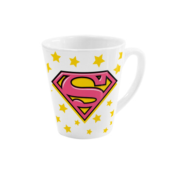 Superman Pink, Κούπα κωνική Latte Λευκή, κεραμική, 300ml
