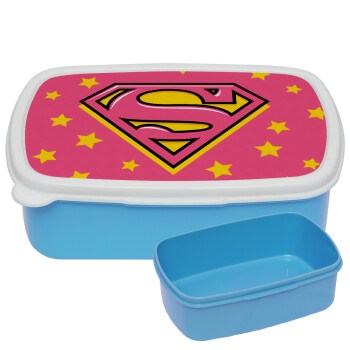 Superman Pink, ΜΠΛΕ παιδικό δοχείο φαγητού (lunchbox) πλαστικό (BPA-FREE) Lunch Βox M18 x Π13 x Υ6cm