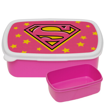 Superman Pink, ΡΟΖ παιδικό δοχείο φαγητού (lunchbox) πλαστικό (BPA-FREE) Lunch Βox M18 x Π13 x Υ6cm
