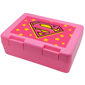 Superman Pink, Παιδικό δοχείο κολατσιού ΡΟΖ 185x128x65mm (BPA free πλαστικό)