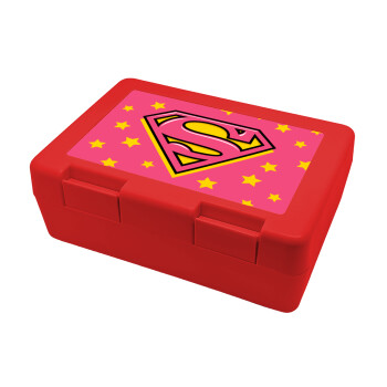 Superman Pink, Παιδικό δοχείο κολατσιού ΚΟΚΚΙΝΟ 185x128x65mm (BPA free πλαστικό)