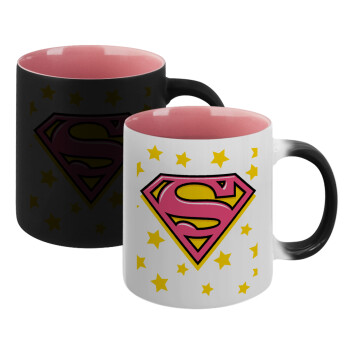 Superman Pink, Κούπα Μαγική εσωτερικό ΡΟΖ, κεραμική 330ml που αλλάζει χρώμα με το ζεστό ρόφημα (1 τεμάχιο)