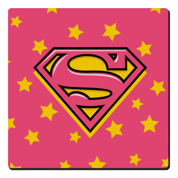 Superman Pink, Τετράγωνο μαγνητάκι ξύλινο 6x6cm