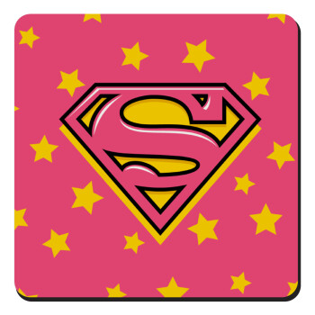 Superman Pink, Τετράγωνο μαγνητάκι ξύλινο 9x9cm