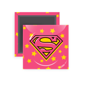 Superman Pink, Μαγνητάκι ψυγείου τετράγωνο διάστασης 5x5cm