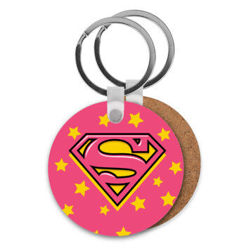 Superman Pink, Μπρελόκ Ξύλινο στρογγυλό MDF Φ5cm