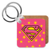 Superman Pink, Μπρελόκ Ξύλινο τετράγωνο MDF 5cm (3mm πάχος)