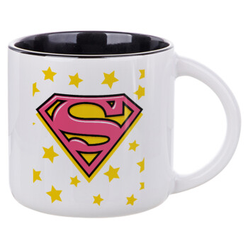 Superman Pink, Κούπα κεραμική 400ml Λευκή/Μαύρη