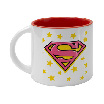 Superman Pink, Κούπα κεραμική 400ml Λευκή/Κόκκινη