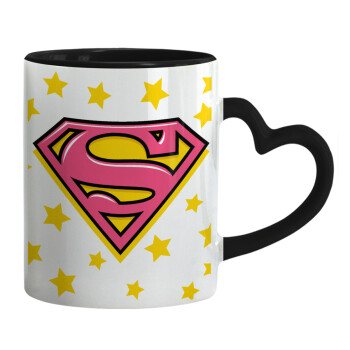 Superman Pink, Mug heart black handle, ceramic, 330ml