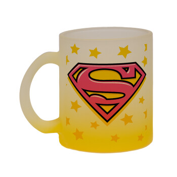 Superman Pink, Κούπα γυάλινη δίχρωμη με βάση το κίτρινο ματ, 330ml