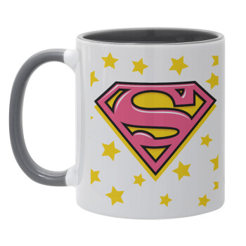 Superman Pink, Mug colored grey, ceramic, 330ml