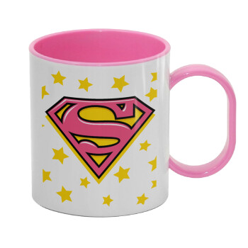 Superman Pink, Κούπα (πλαστική) (BPA-FREE) Polymer Ροζ για παιδιά, 330ml