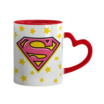 Superman Pink, Κούπα καρδιά χερούλι κόκκινη, κεραμική, 330ml