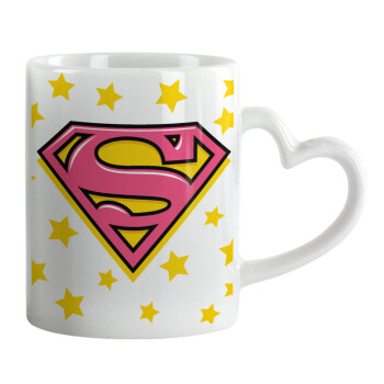 Superman Pink, Mug heart handle, ceramic, 330ml